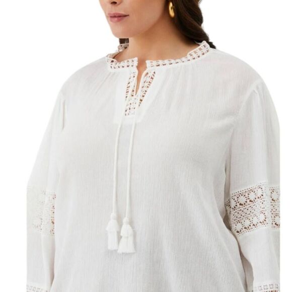 ELLA RAFAELLA WHITE EMBROIDERED PUFF LONG SLEEVE BLOUSES SZ.M EUC. - Picture 3 of 11